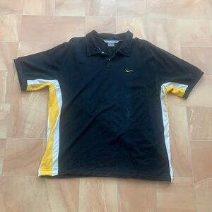 Nike Men's Black, White, & Yellow Striped Button Up Polo Short Sleeve Shirt